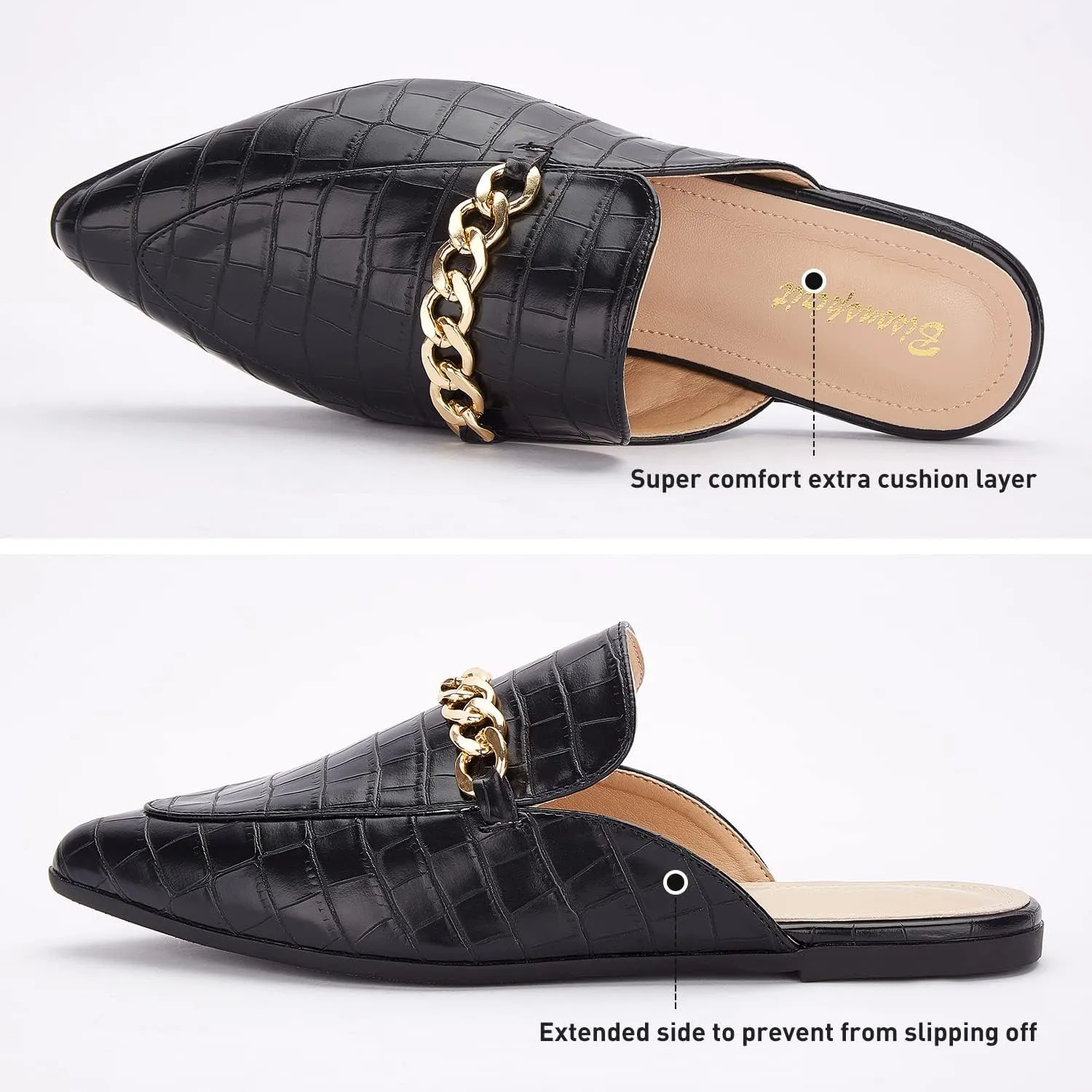 Mules for Women Flats Pointed Toe Slip On Slides Loafer Shoes