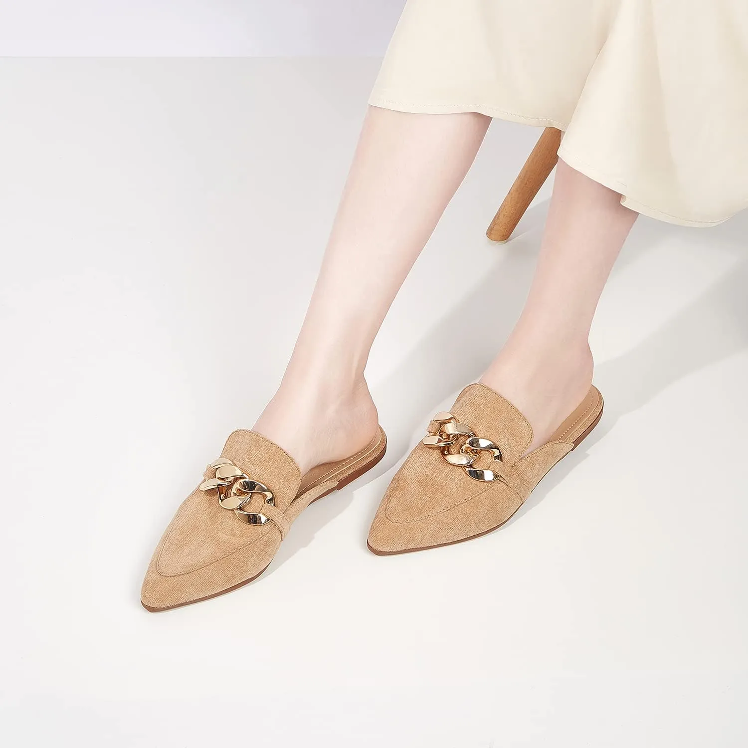 Mules for Women Flats Pointed Toe Slip On Slides Loafer Shoes