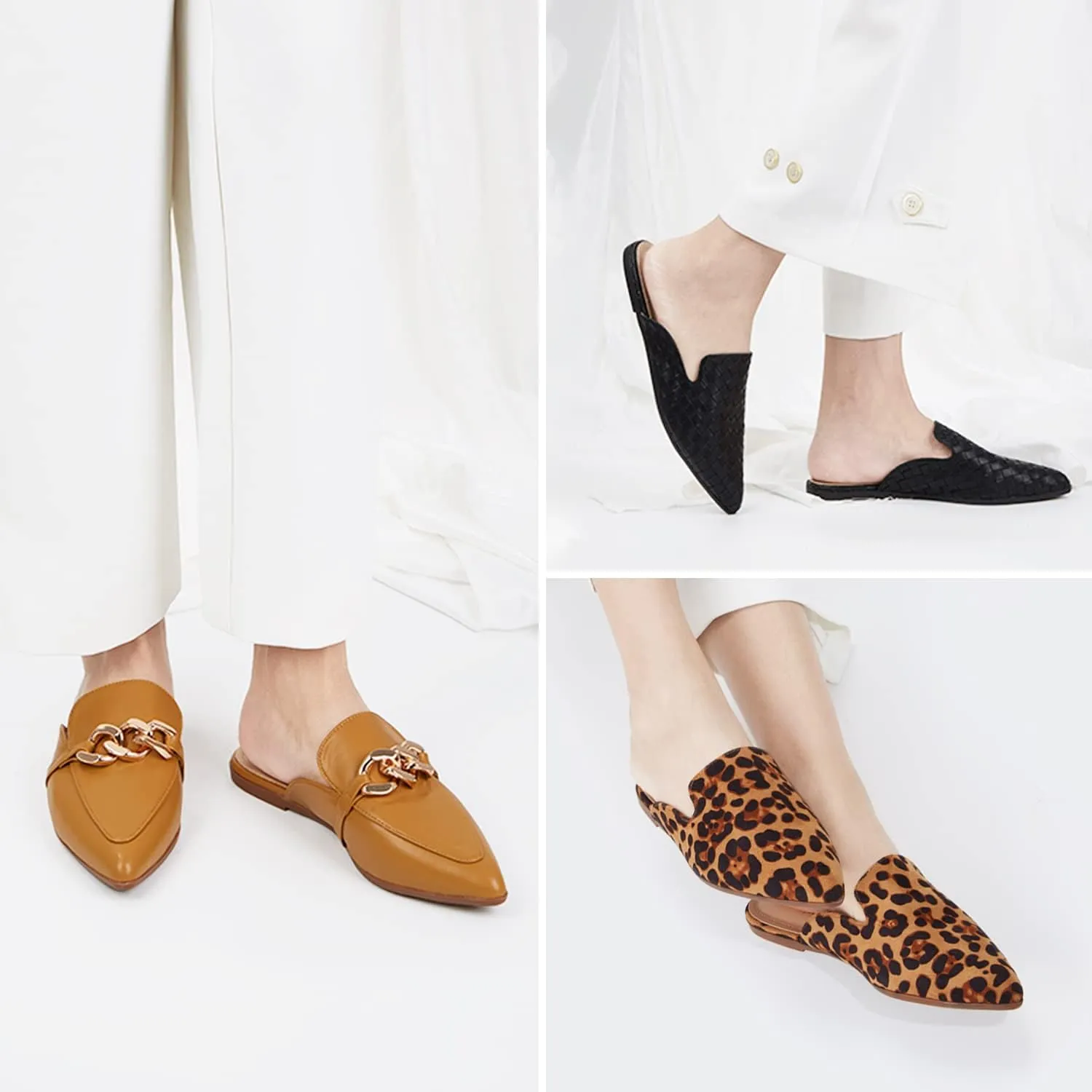 Mules for Women Flats Pointed Toe Slip On Slides Loafer Shoes