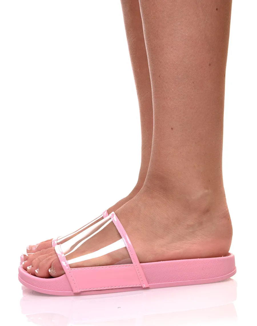 Mules roses à bandes transparentes