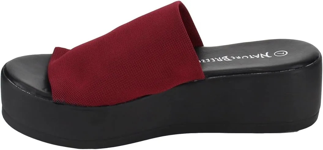 Nature Breeze Women's Stretchy Slip On Peep Toe Backless Platform Sandals