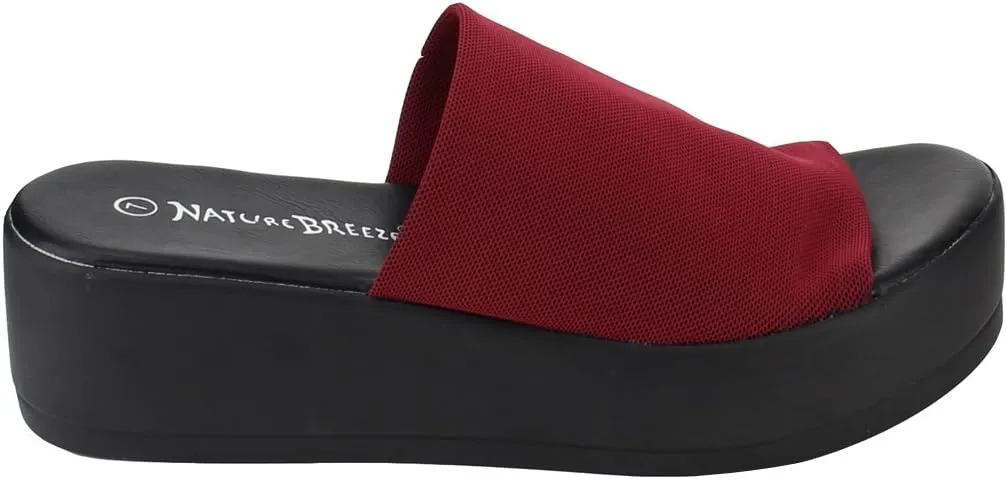 Nature Breeze Women's Stretchy Slip On Peep Toe Backless Platform Sandals