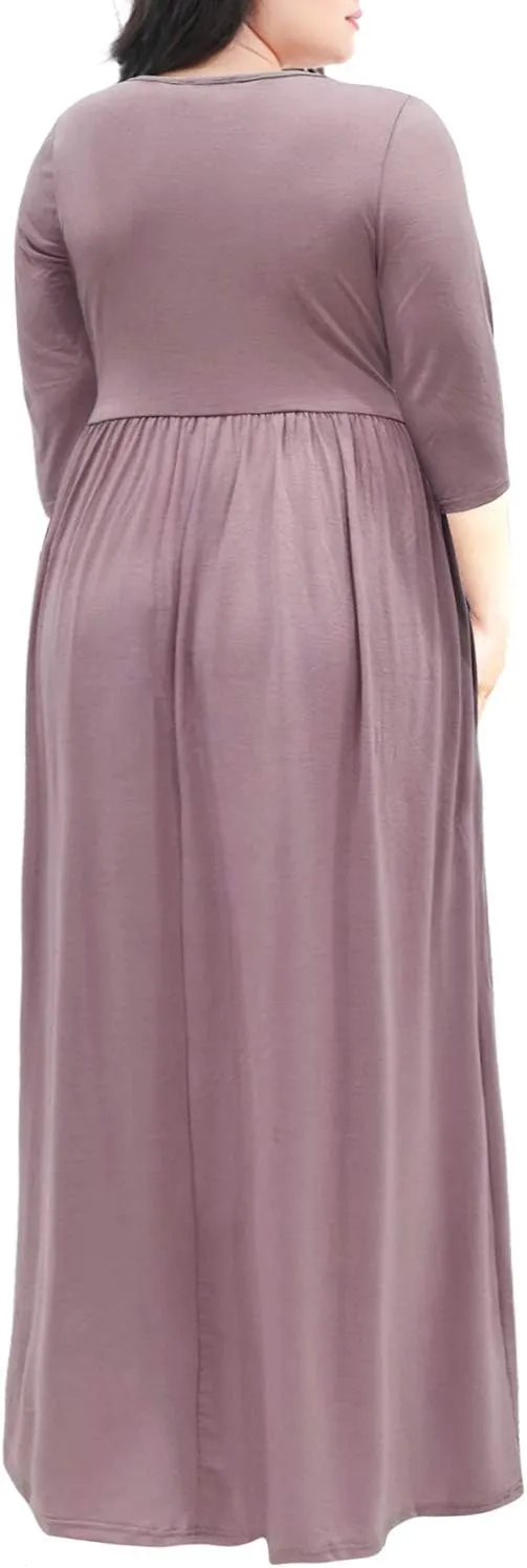 Nemidor Womens Casual V-Neck 3/4 Sleeve Plus Size Long Maxi Dress with Pockets NEM170
