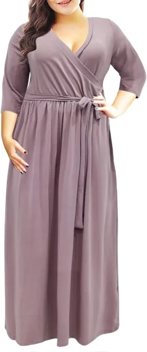 Nemidor Womens Casual V-Neck 3/4 Sleeve Plus Size Long Maxi Dress with Pockets NEM170