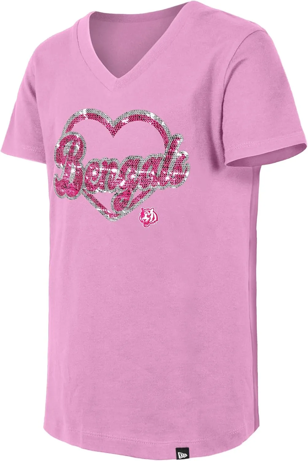 New Era Girls Youth NFL Flip Sequins V-Neck T-Shirt