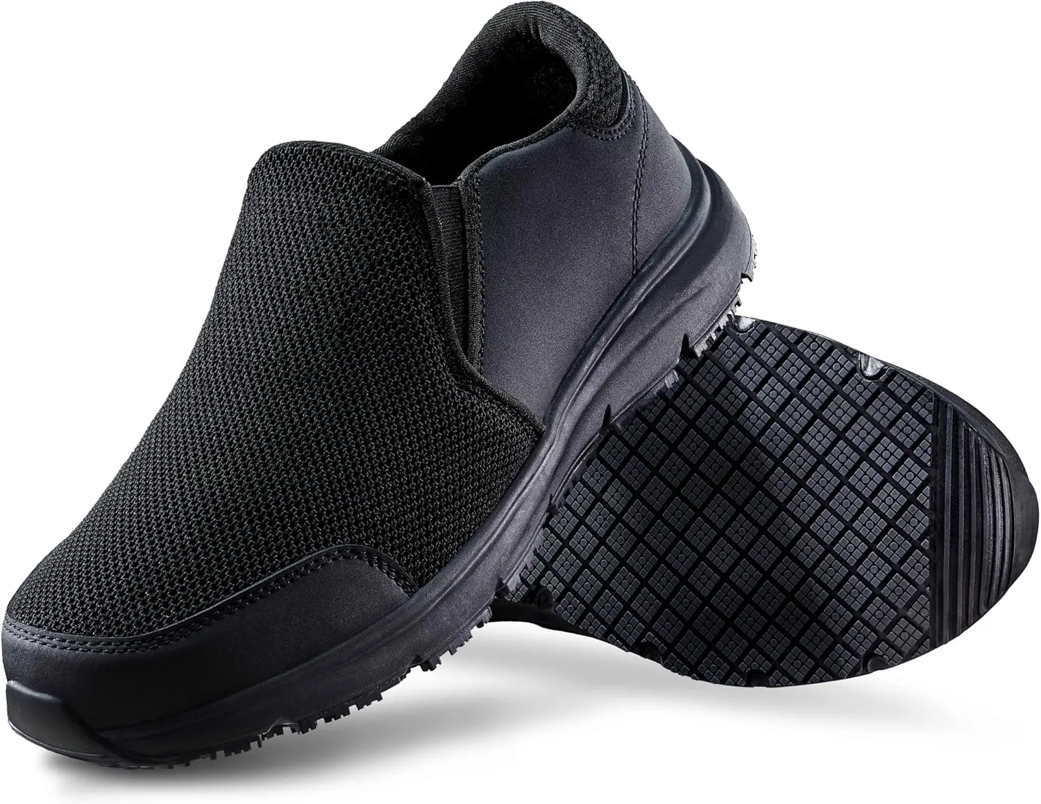 Non Slip Work Shoes for Men&Women, Oil&Waterproof&Slip Resistant Food Service Shoes,All Black Slip on Kitchen Chef Shoes
