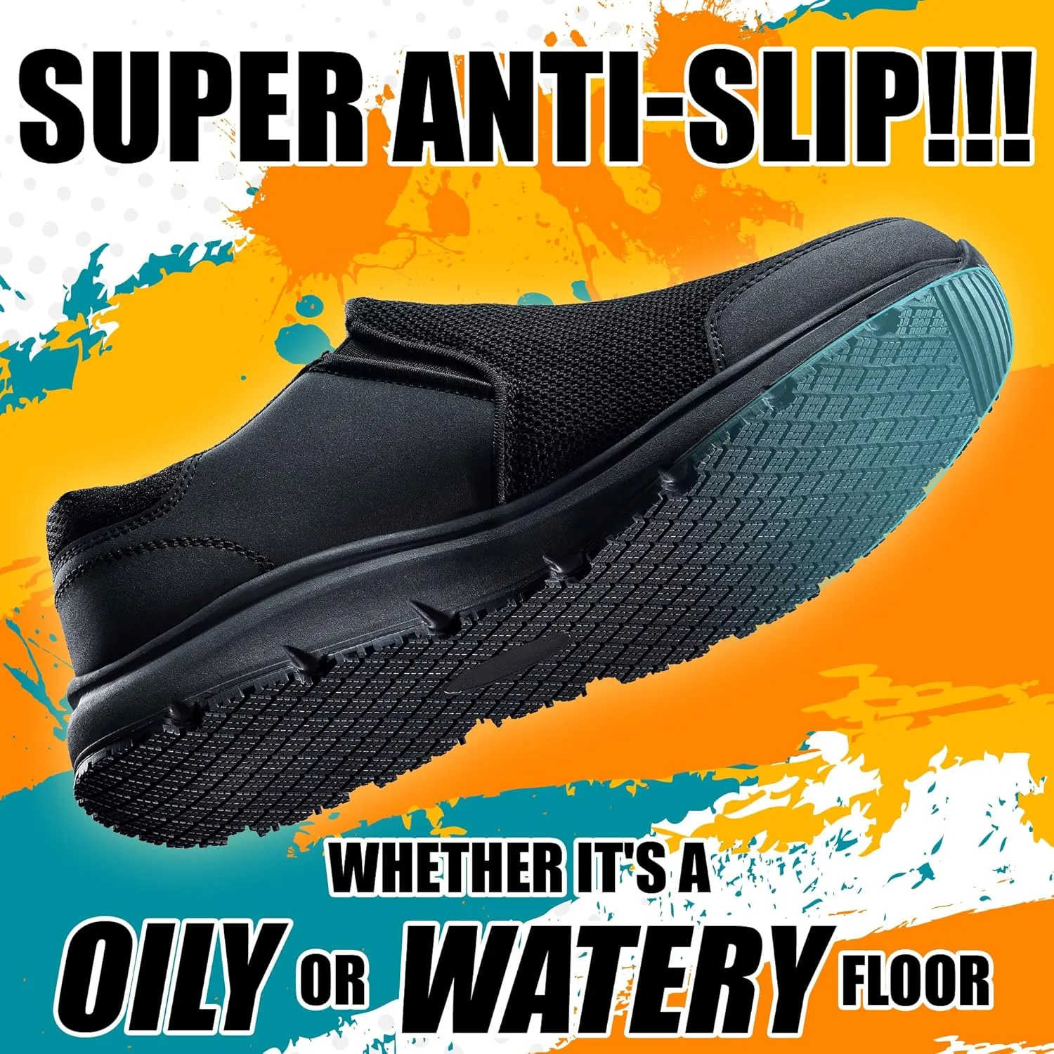 Non Slip Work Shoes for Men&Women, Oil&Waterproof&Slip Resistant Food Service Shoes,All Black Slip on Kitchen Chef Shoes