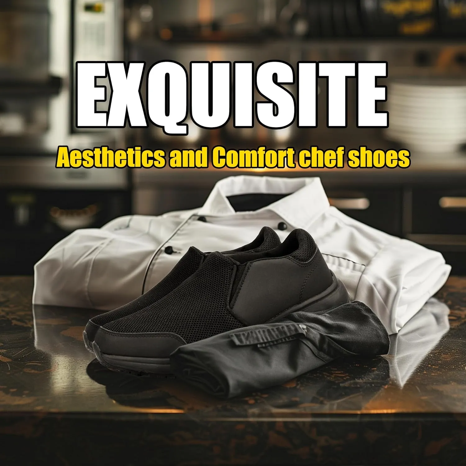 Non Slip Work Shoes for Men&Women, Oil&Waterproof&Slip Resistant Food Service Shoes,All Black Slip on Kitchen Chef Shoes