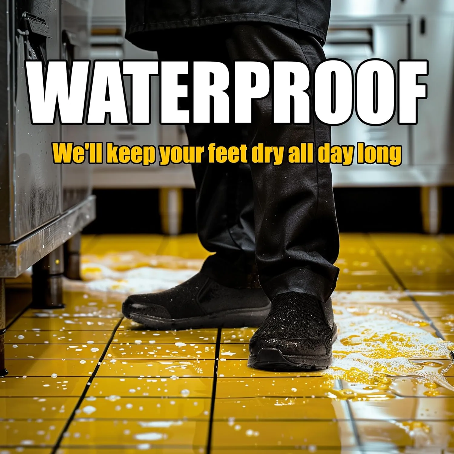 Non Slip Work Shoes for Men&Women, Oil&Waterproof&Slip Resistant Food Service Shoes,All Black Slip on Kitchen Chef Shoes