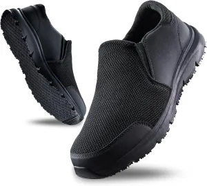 Non Slip Work Shoes for Men&Women, Oil&Waterproof&Slip Resistant Food Service Shoes,All Black Slip on Kitchen Chef Shoes