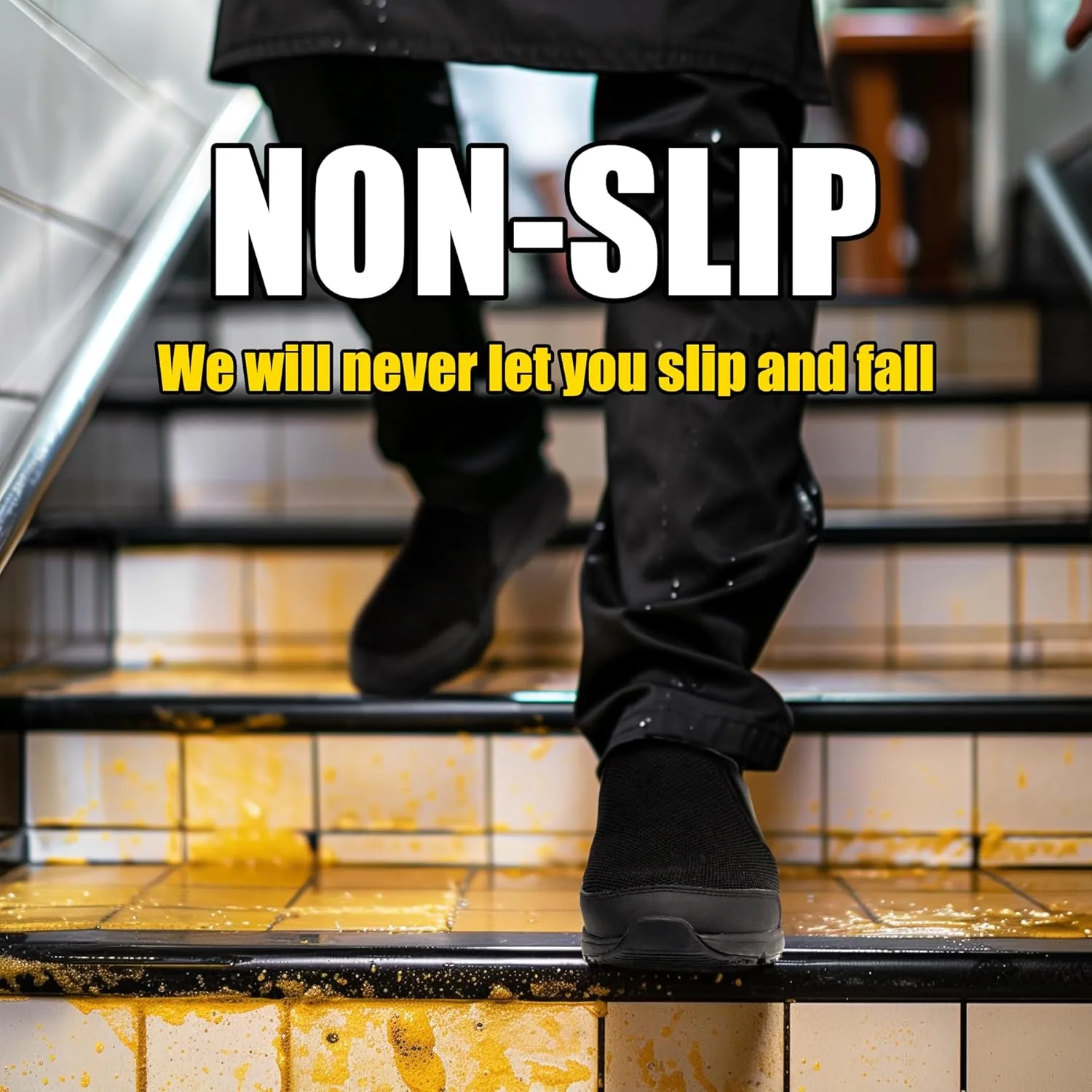 Non Slip Work Shoes for Men&Women, Oil&Waterproof&Slip Resistant Food Service Shoes,All Black Slip on Kitchen Chef Shoes