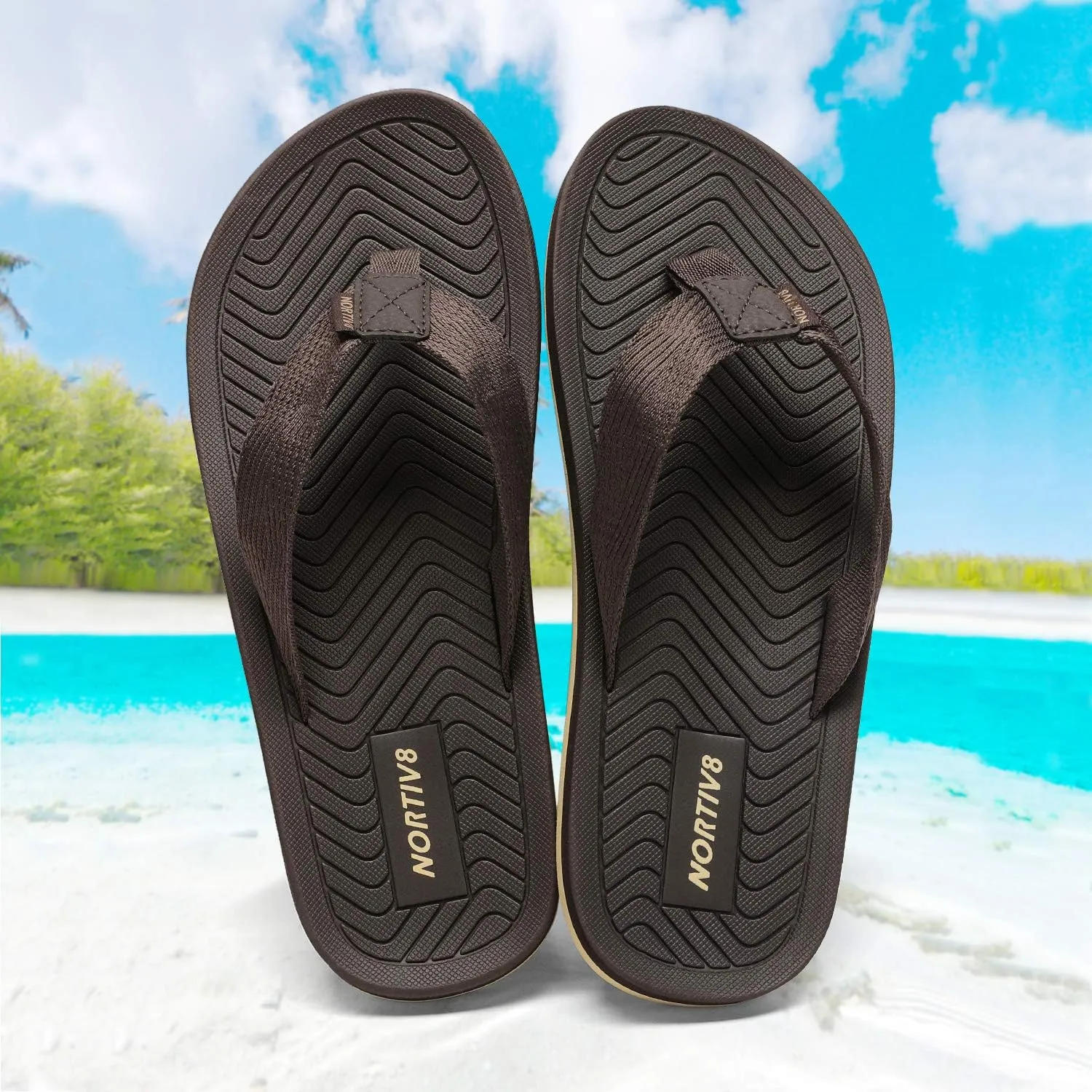 NORTIV 8 Men's Flip Flops Thong Sandals Comfortable Light Weight Beach Shoes REVIVA