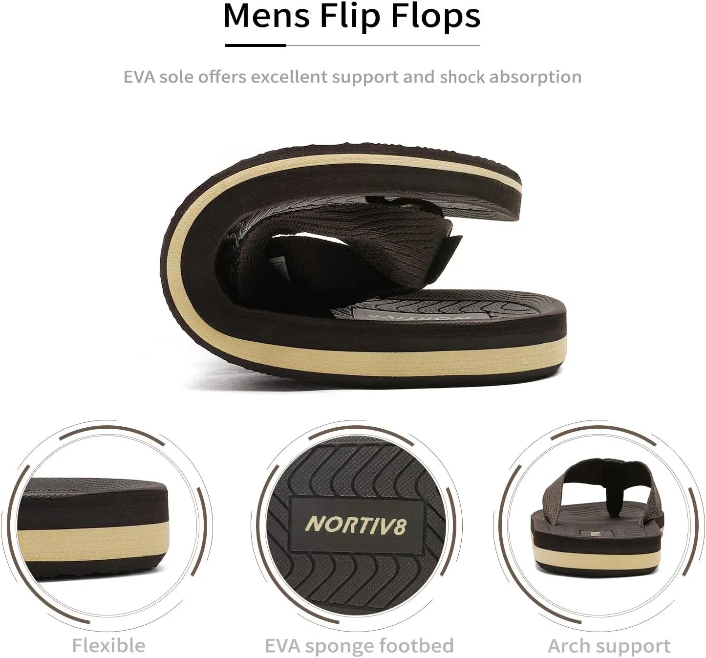 NORTIV 8 Men's Flip Flops Thong Sandals Comfortable Light Weight Beach Shoes REVIVA