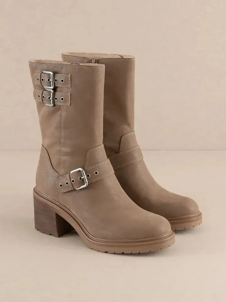 Oasis Society - The Rider Dark Taupe mid-Calf Moto Boot