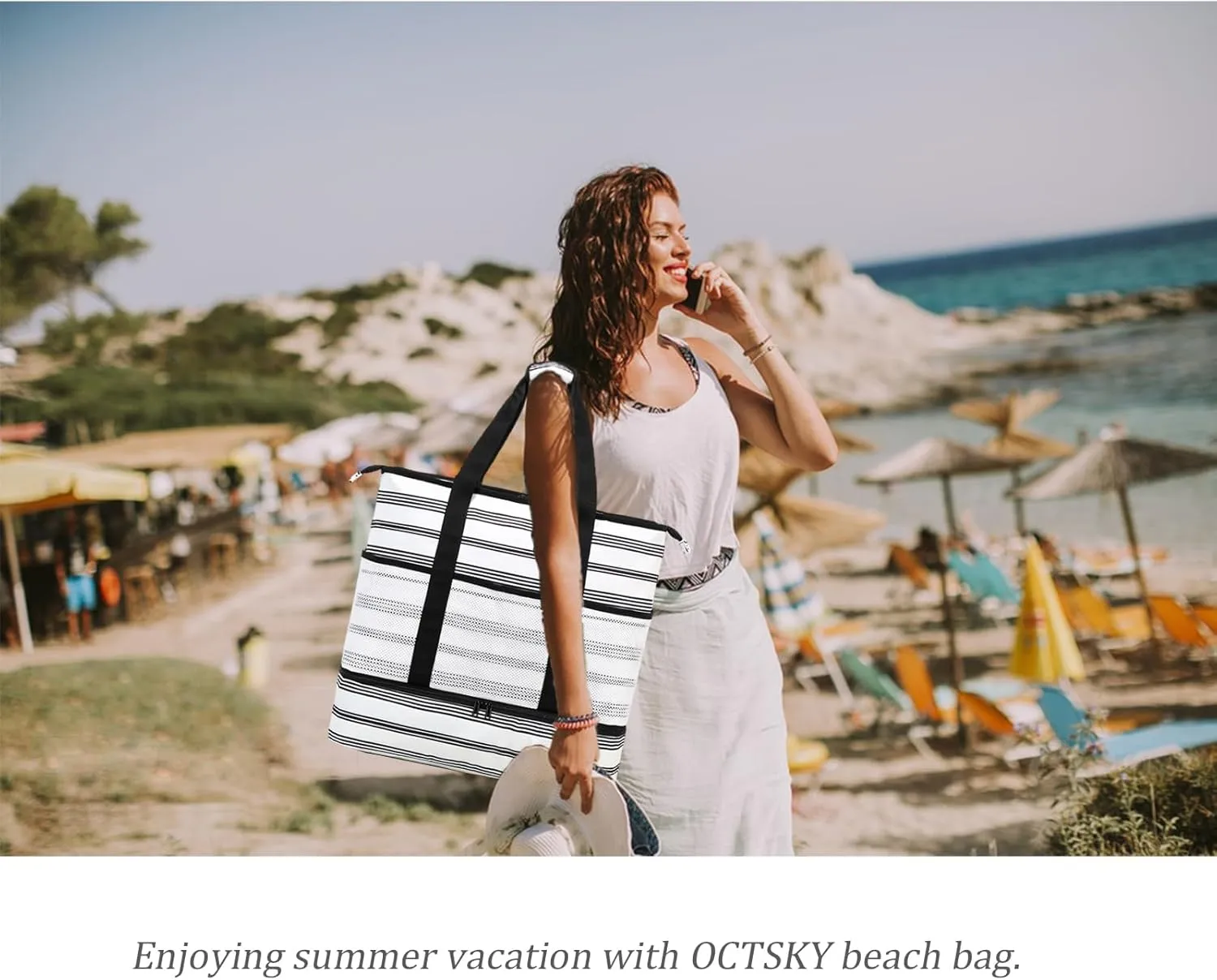 Octsky Beach Bag Tote Pool Bag with Cooler 9 Pockets Zipper Waterproof Sandproof Leakproof Xl Beach Bags for Women