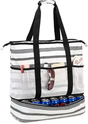 Octsky Beach Bag Tote Pool Bag with Cooler 9 Pockets Zipper Waterproof Sandproof Leakproof Xl Beach Bags for Women