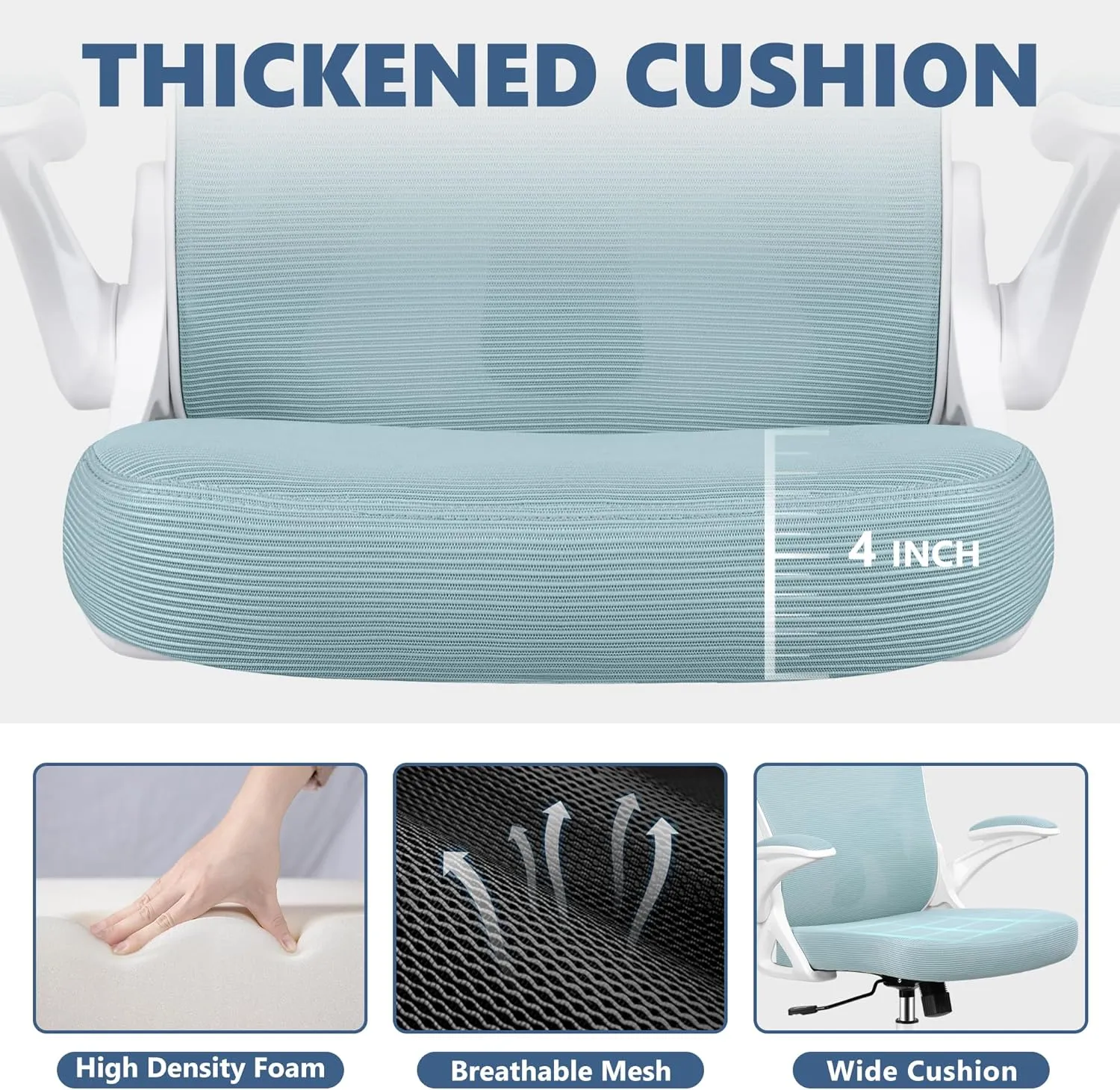 Office Chair Desk Chair, Ergonomic Mesh Computer Chair Home Office Desk Chairs, Swivel Task Chair Mid Back Breathable Rolling Chair with Adjustable Lumbar Support Flip Up Armrest (Light Blue)