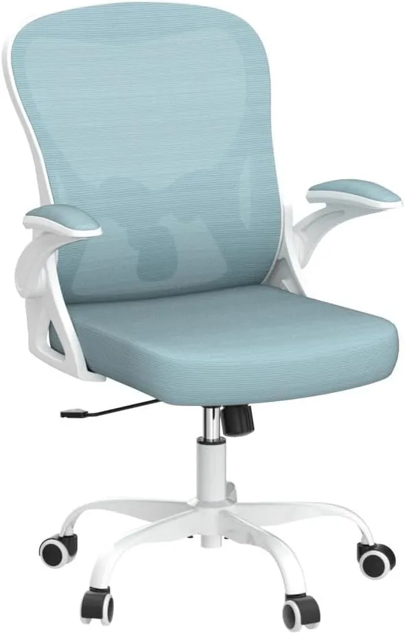 Office Chair Desk Chair, Ergonomic Mesh Computer Chair Home Office Desk Chairs, Swivel Task Chair Mid Back Breathable Rolling Chair with Adjustable Lumbar Support Flip Up Armrest (Light Blue)