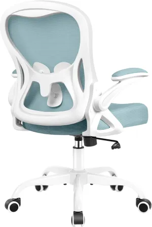 Office Chair Desk Chair, Ergonomic Mesh Computer Chair Home Office Desk Chairs, Swivel Task Chair Mid Back Breathable Rolling Chair with Adjustable Lumbar Support Flip Up Armrest (Light Blue)