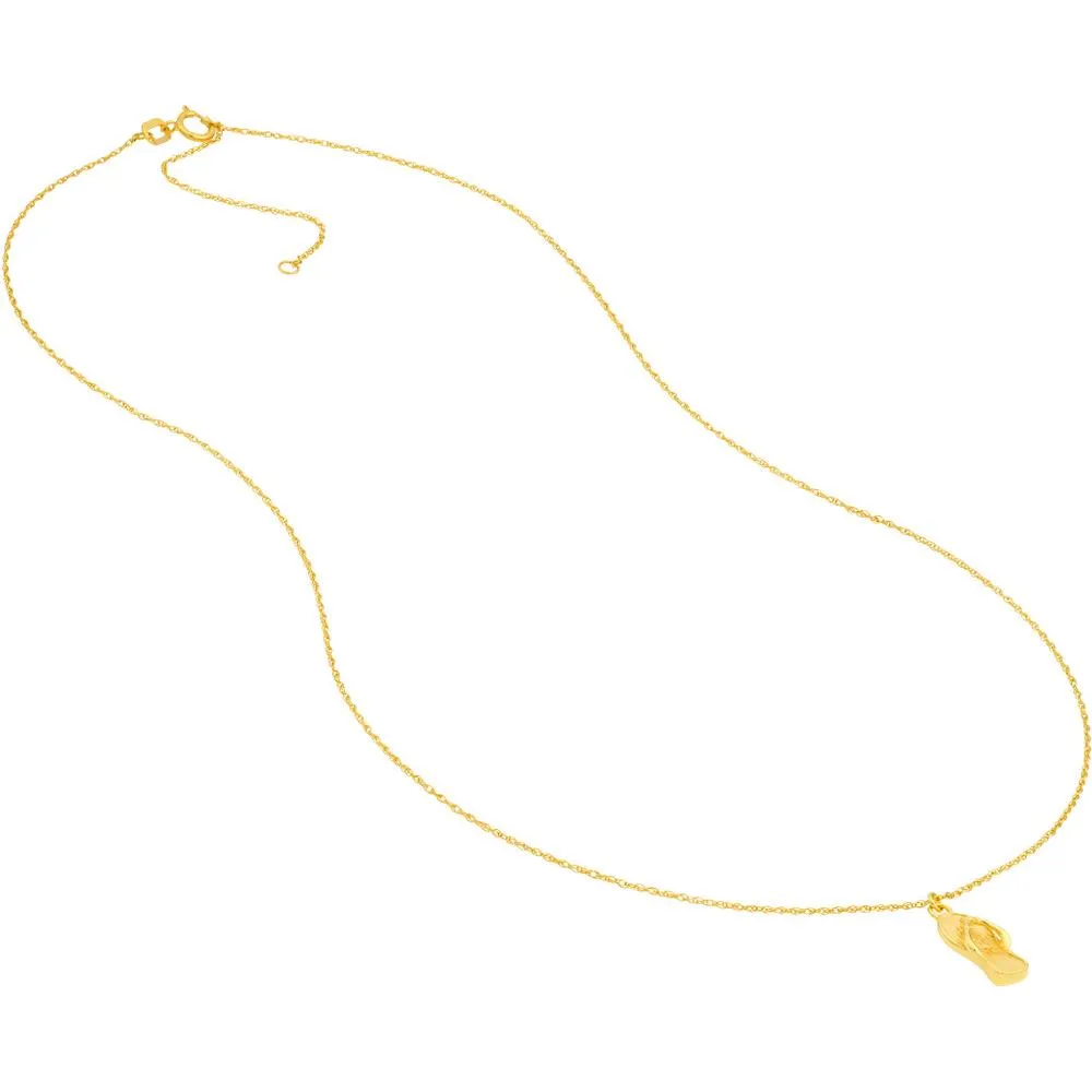 Olas d'Oro - 14K Yellow Gold Flip Flop Pendant Necklace with Adjustable Chain 16 to 18 Inches