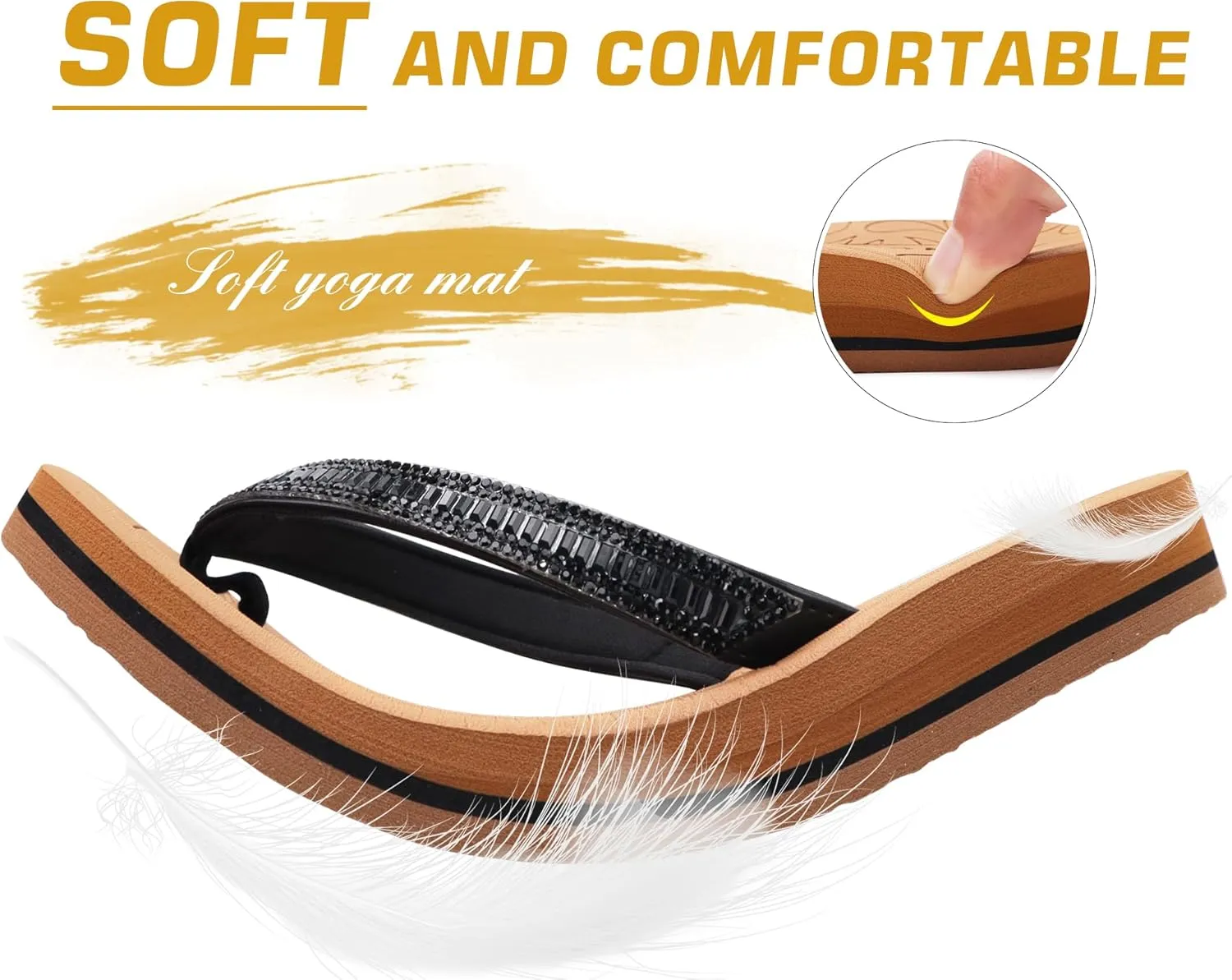 ONCAI Women's Flip Flops with Rhinestone, Arch Support Yoga Mat Comfort Walking Summer Beach Thong Sandals with Plantar Fasciitis Rubber Soles US Size 5-11