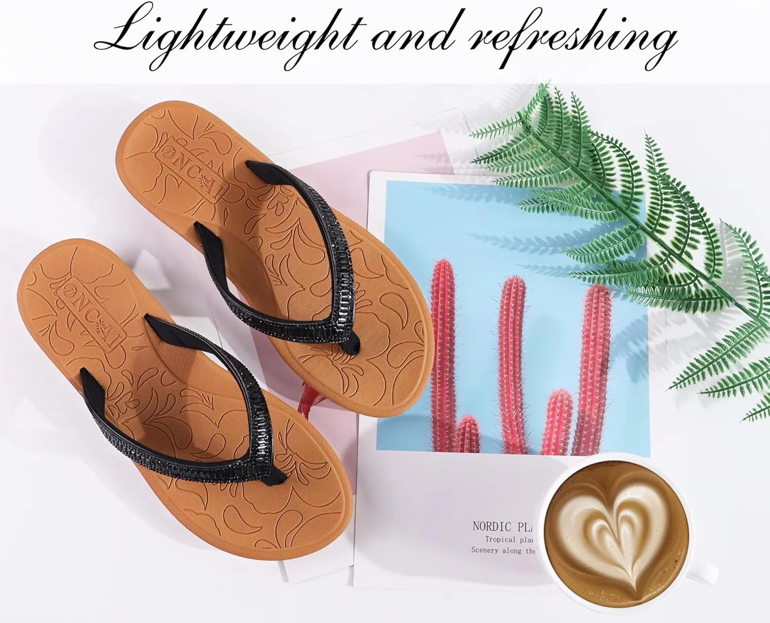 ONCAI Women's Flip Flops with Rhinestone, Arch Support Yoga Mat Comfort Walking Summer Beach Thong Sandals with Plantar Fasciitis Rubber Soles US Size 5-11