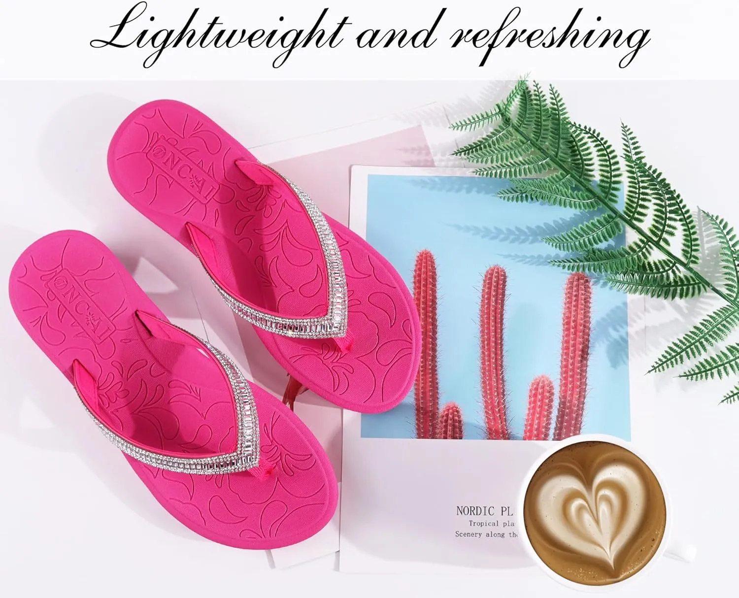 ONCAI Women's Flip Flops with Rhinestone, Arch Support Yoga Mat Comfort Walking Summer Beach Thong Sandals with Plantar Fasciitis Rubber Soles US Size 5-11