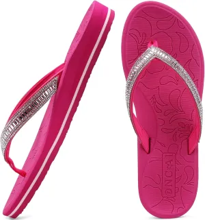 ONCAI Women's Flip Flops with Rhinestone, Arch Support Yoga Mat Comfort Walking Summer Beach Thong Sandals with Plantar Fasciitis Rubber Soles US Size 5-11