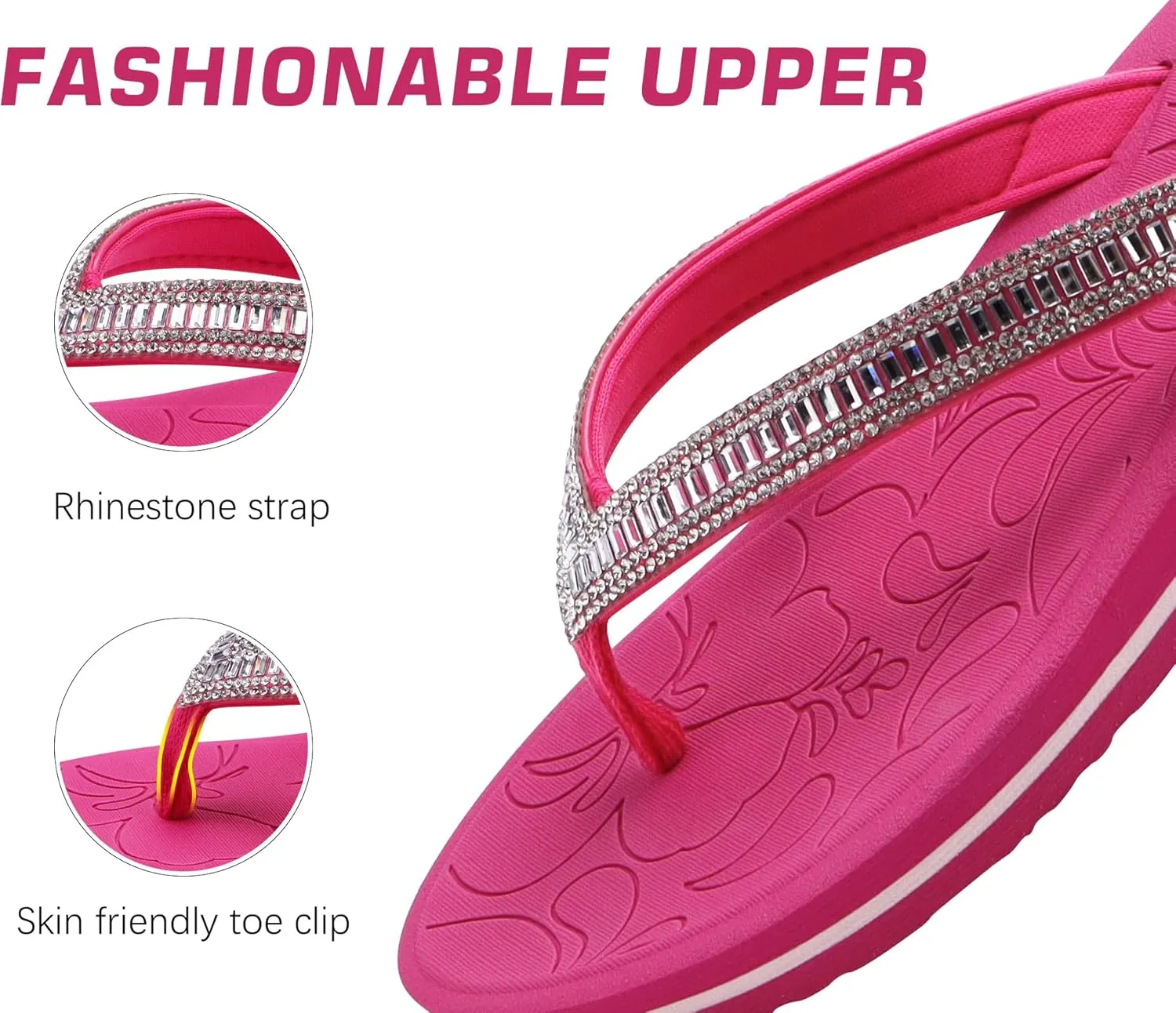 ONCAI Women's Flip Flops with Rhinestone, Arch Support Yoga Mat Comfort Walking Summer Beach Thong Sandals with Plantar Fasciitis Rubber Soles US Size 5-11