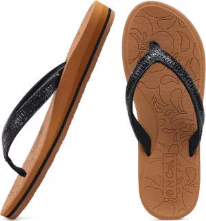 ONCAI Women's Flip Flops with Rhinestone, Arch Support Yoga Mat Comfort Walking Summer Beach Thong Sandals with Plantar Fasciitis Rubber Soles US Size 5-11