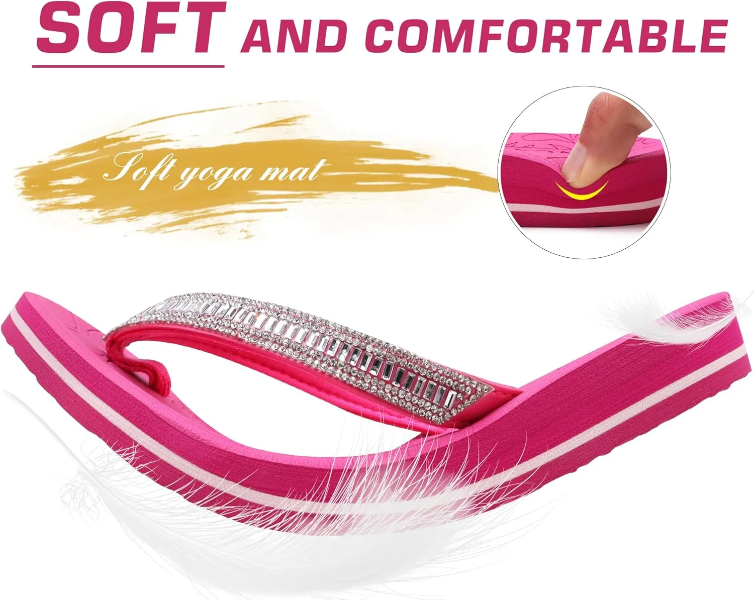 ONCAI Women's Flip Flops with Rhinestone, Arch Support Yoga Mat Comfort Walking Summer Beach Thong Sandals with Plantar Fasciitis Rubber Soles US Size 5-11