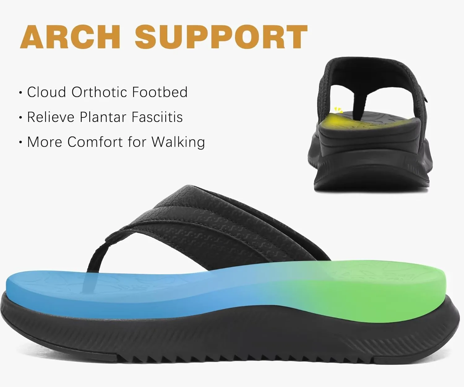 ONCAI Women's Orthotic Cushion Flip Flops Recovery Walking Sandals for Women with Arch Support Summer Comfortable Slip On Flip Flops for Womans Size 6-12