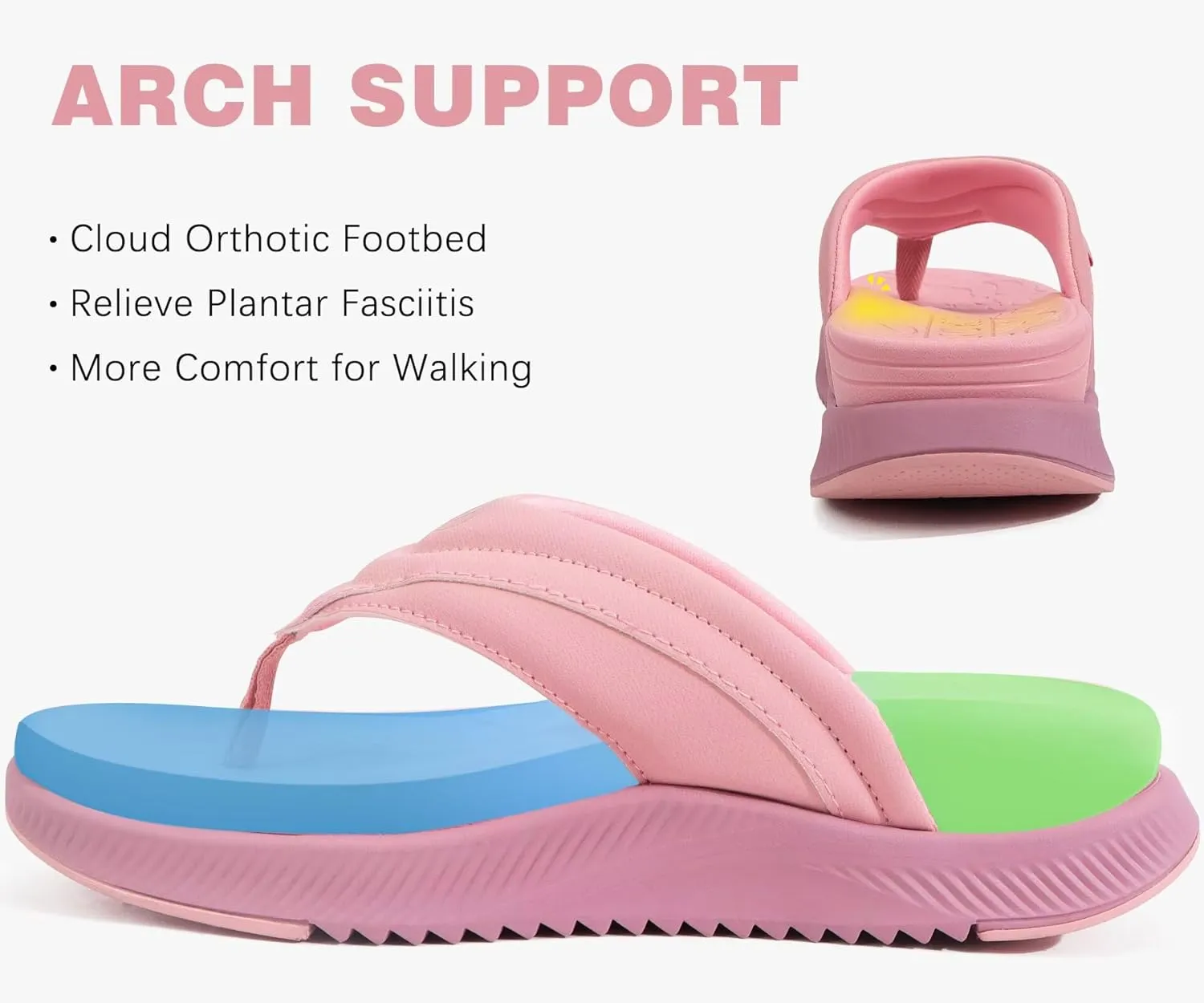 ONCAI Women's Orthotic Cushion Flip Flops Recovery Walking Sandals for Women with Arch Support Summer Comfortable Slip On Flip Flops for Womans Size 6-12