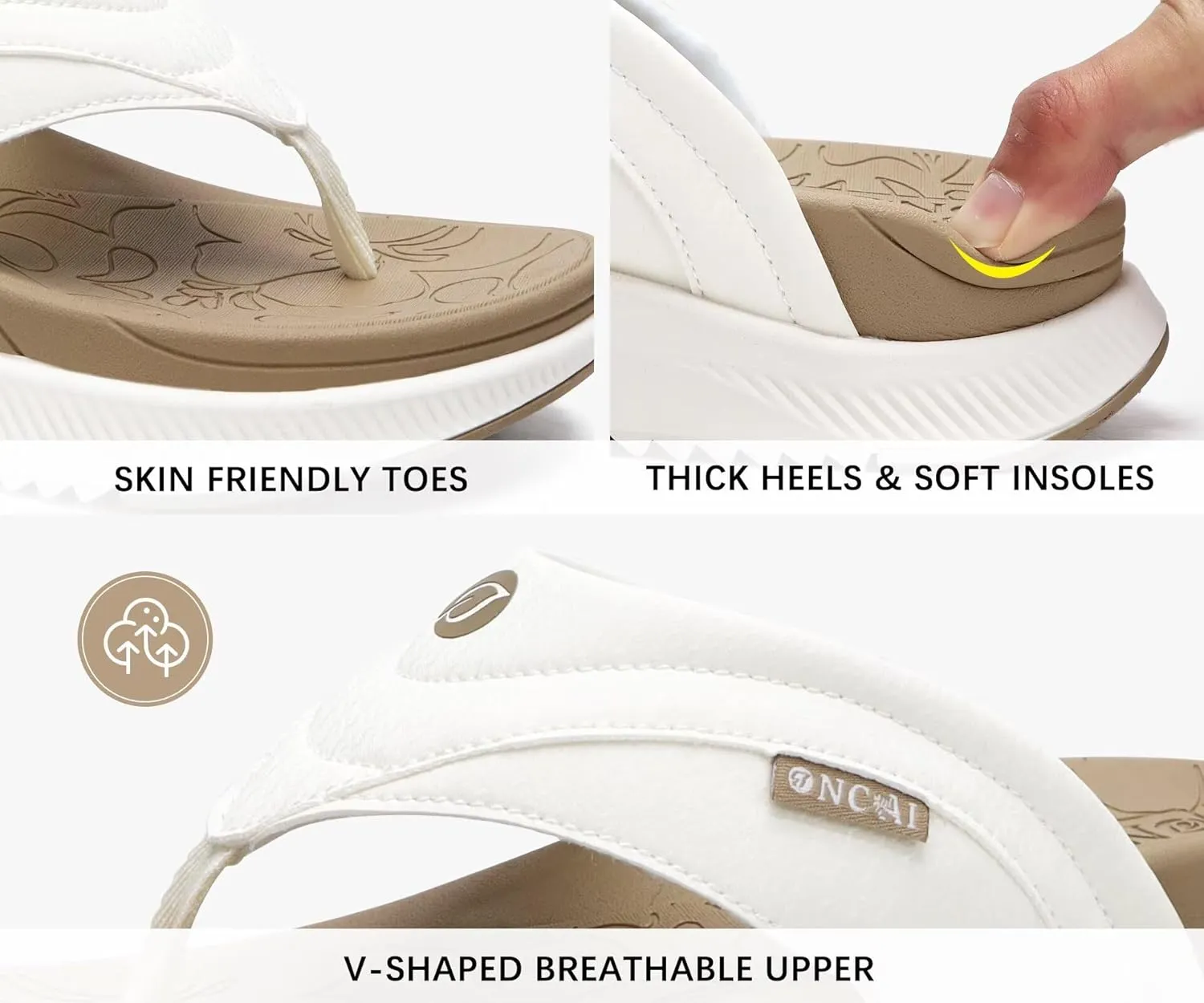 ONCAI Women's Orthotic Cushion Flip Flops Recovery Walking Sandals for Women with Arch Support Summer Comfortable Slip On Flip Flops for Womans Size 6-12