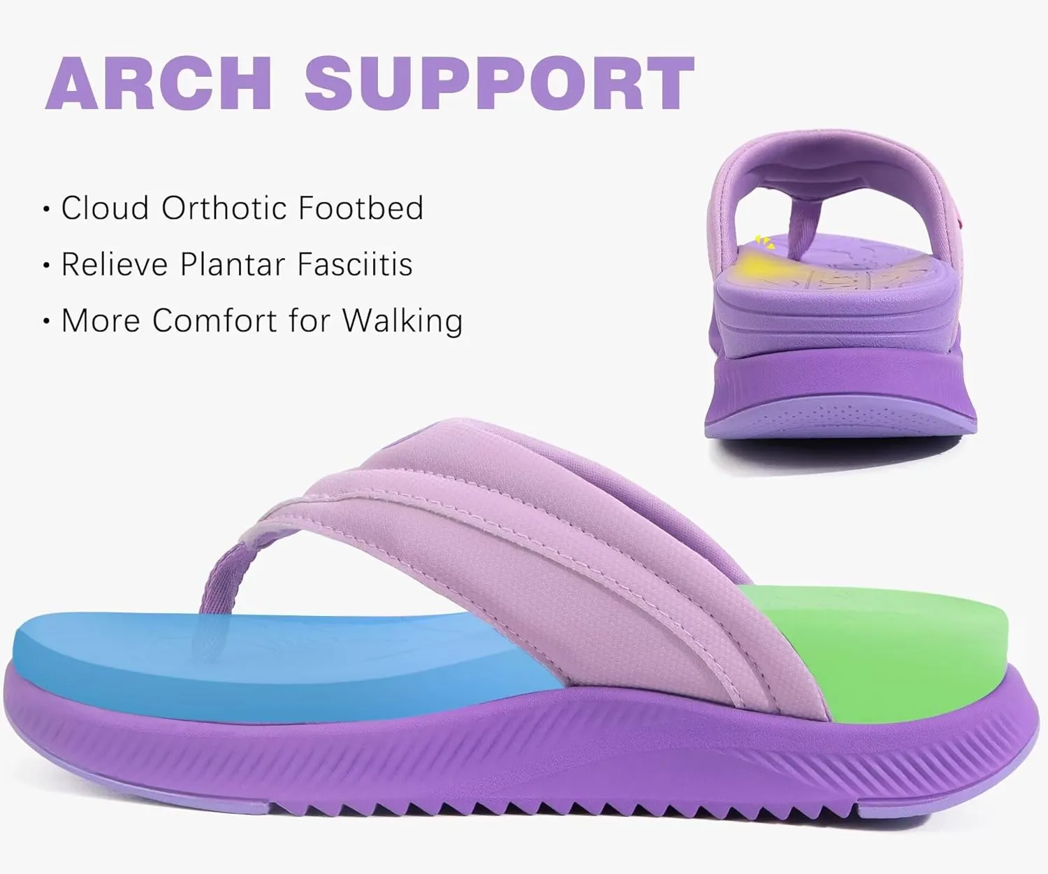 ONCAI Women's Orthotic Cushion Flip Flops Recovery Walking Sandals for Women with Arch Support Summer Comfortable Slip On Flip Flops for Womans Size 6-12
