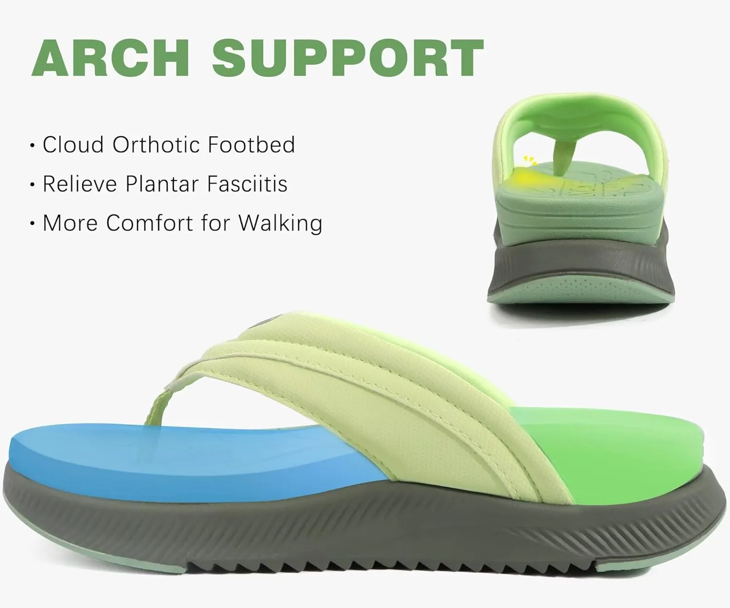 ONCAI Women's Orthotic Cushion Flip Flops Recovery Walking Sandals for Women with Arch Support Summer Comfortable Slip On Flip Flops for Womans Size 6-12