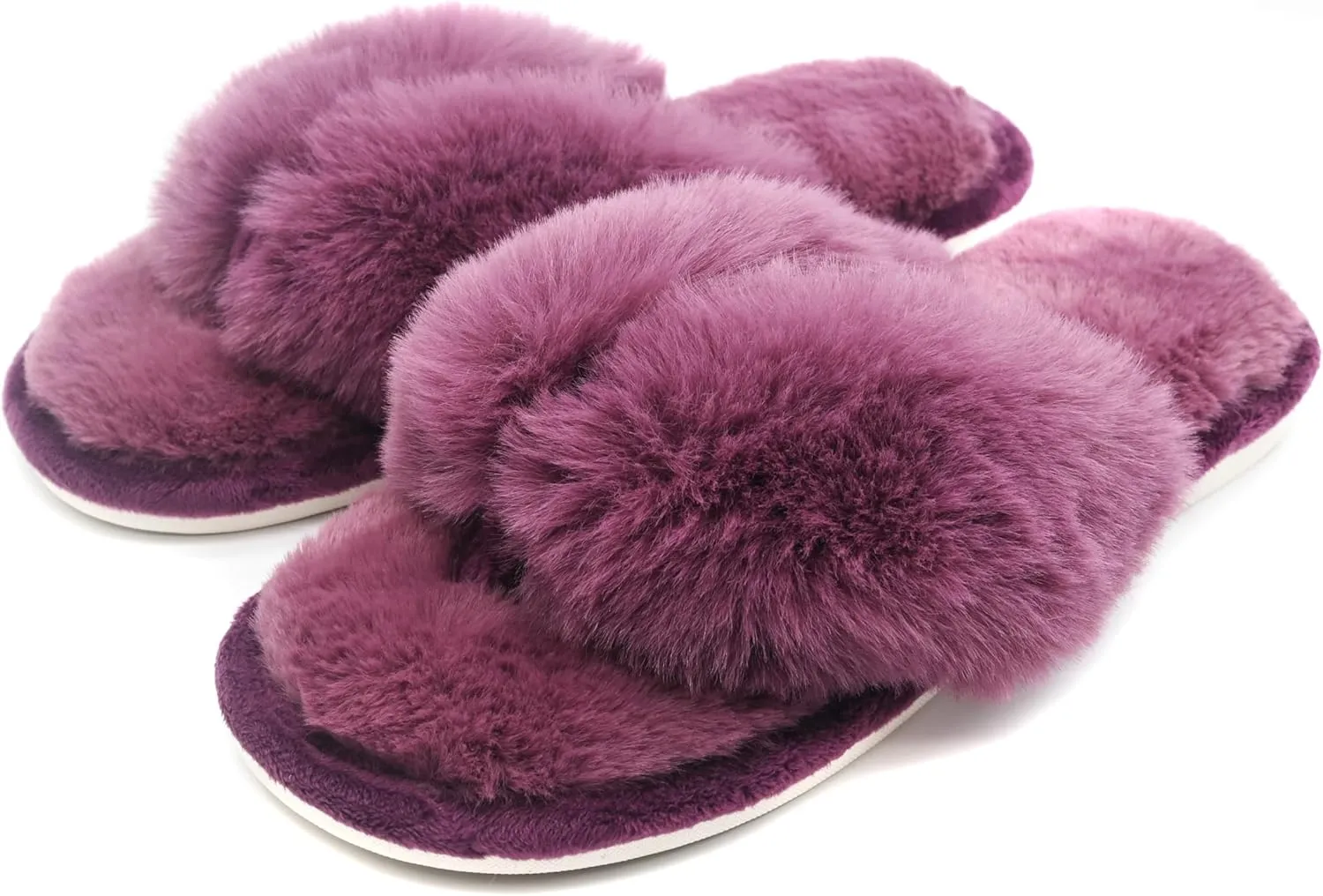 Onmygogo Plush Indoor Flip Flop Thong Slippers for Women Open Toe, Fuzzy Faux Fur Spa House Slippers