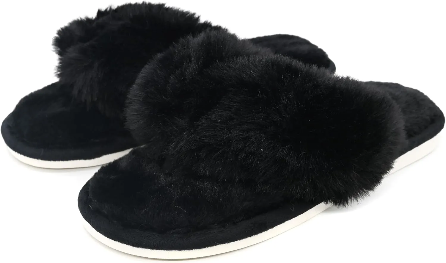 Onmygogo Plush Indoor Flip Flop Thong Slippers for Women Open Toe, Fuzzy Faux Fur Spa House Slippers