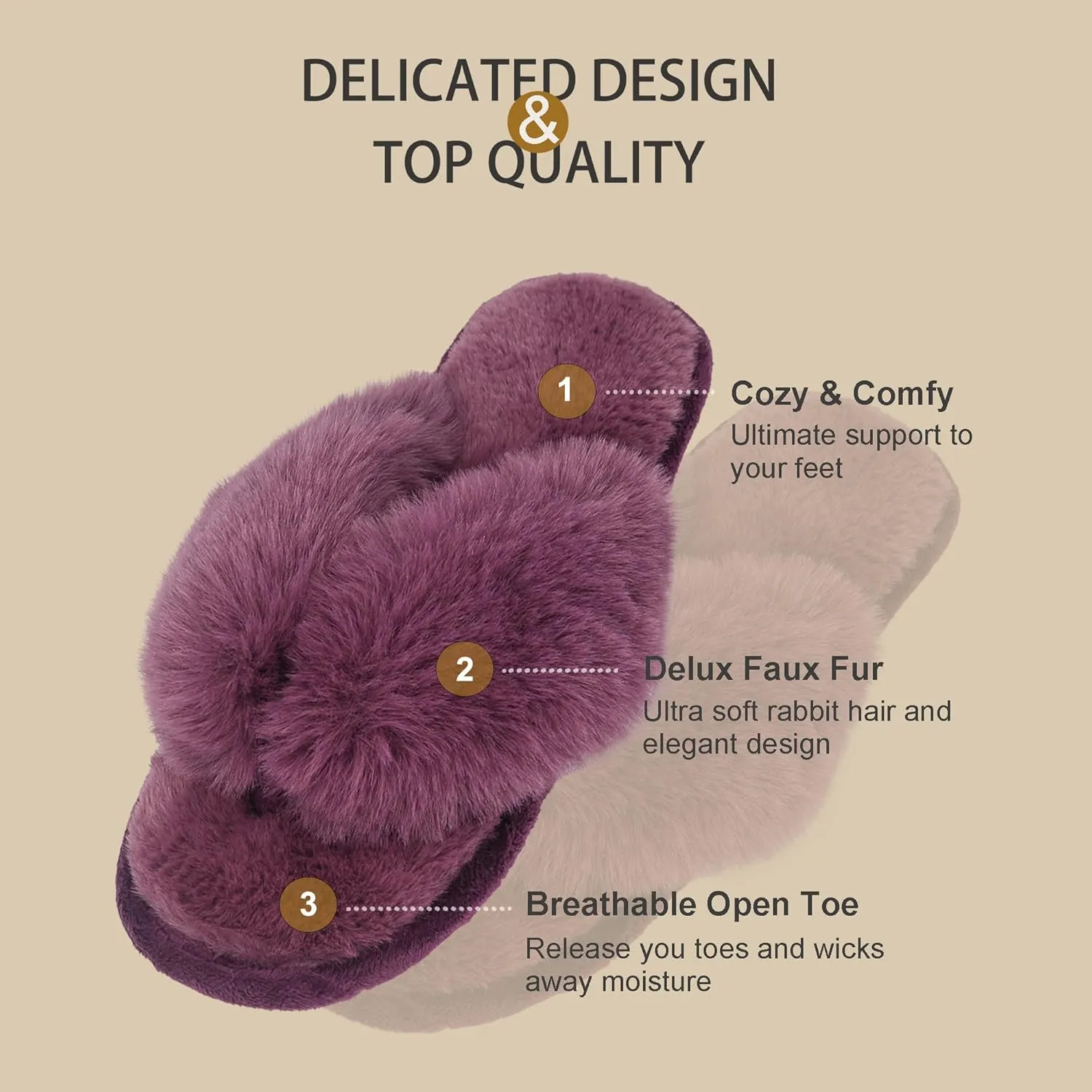 Onmygogo Plush Indoor Flip Flop Thong Slippers for Women Open Toe, Fuzzy Faux Fur Spa House Slippers
