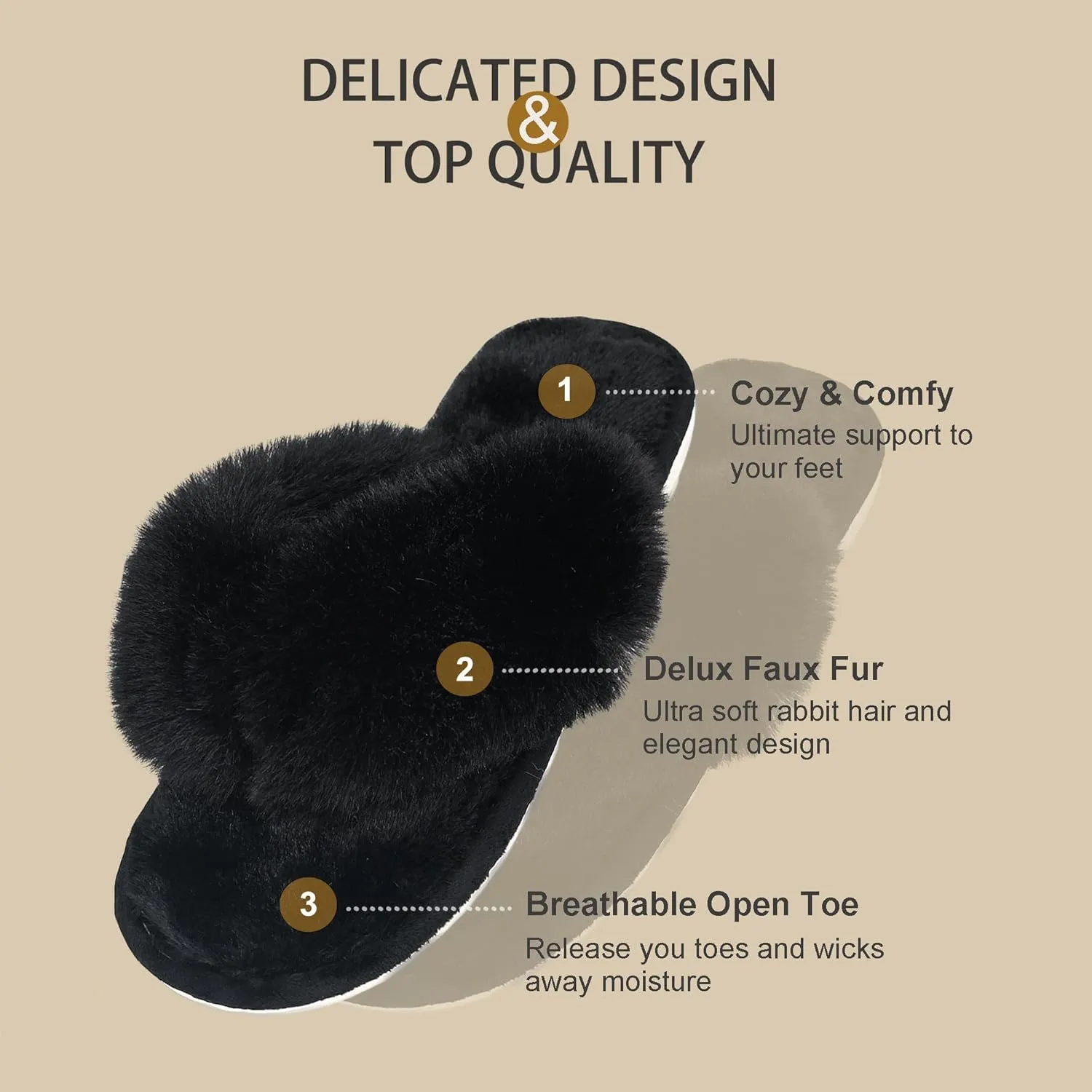 Onmygogo Plush Indoor Flip Flop Thong Slippers for Women Open Toe, Fuzzy Faux Fur Spa House Slippers