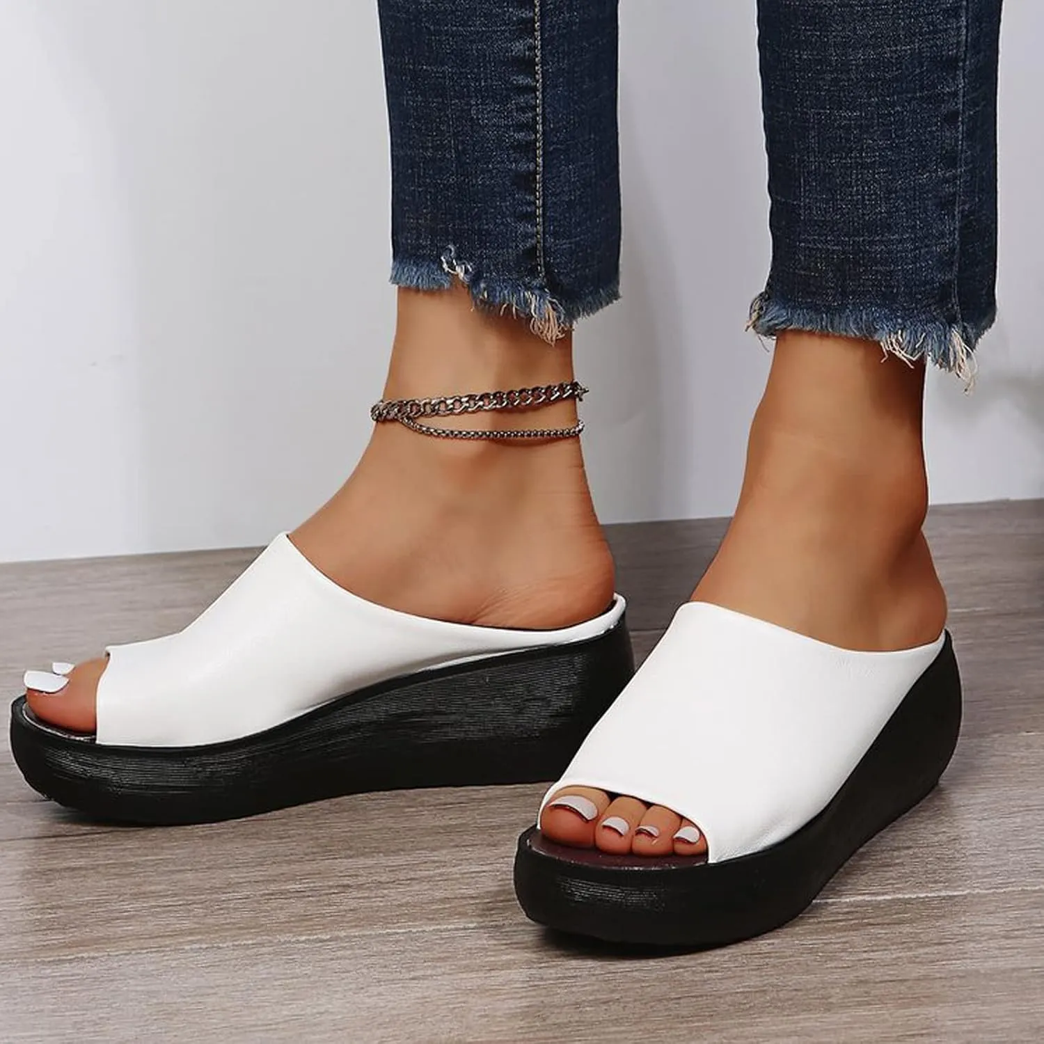 ORNVEION Women's Slip-On Platform Wedge High Heel Sandals,Comfortable and Soft Fashion Open Toe Slippers, Casual Outdoor Shoes
