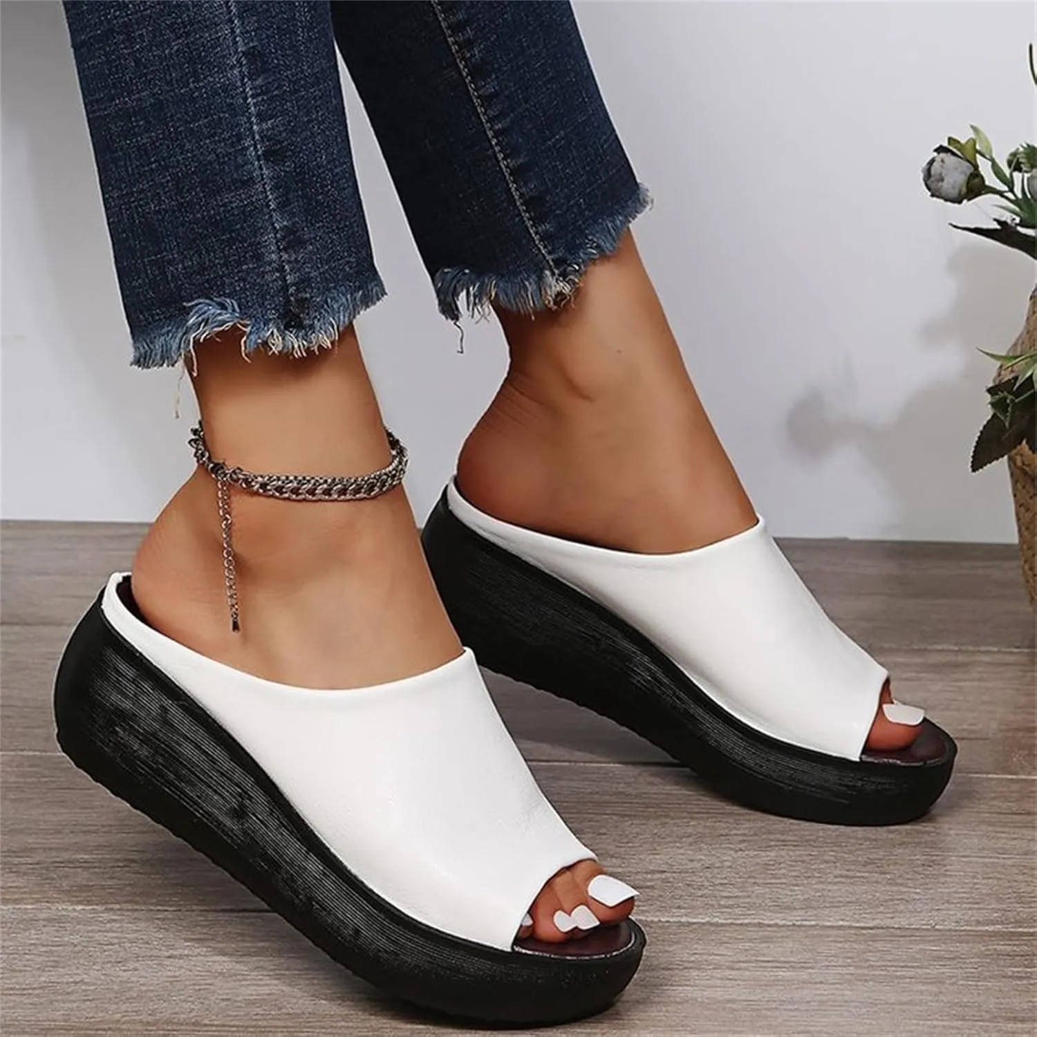 ORNVEION Women's Slip-On Platform Wedge High Heel Sandals,Comfortable and Soft Fashion Open Toe Slippers, Casual Outdoor Shoes