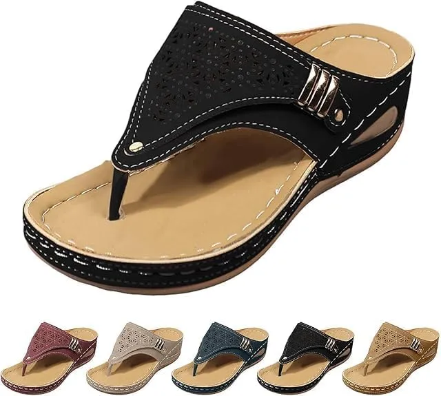 Orthopedic Sandals for Women, 2025 Breathable Mesh Hollow Sports Sandals, Thick-Soled Non-Slip Wedge Summer Casual Flip-Flops