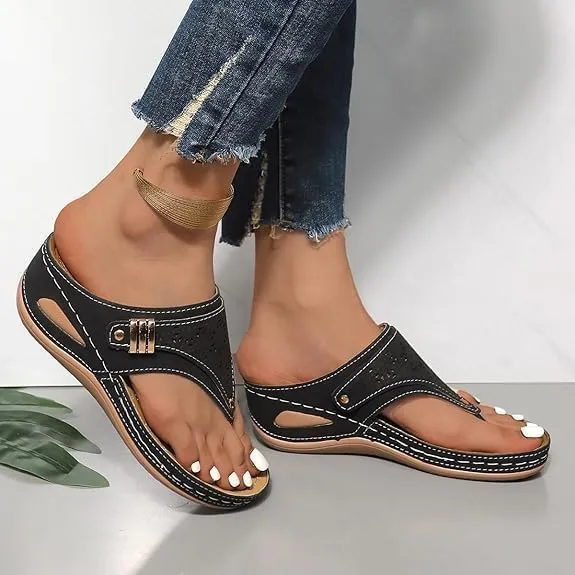 Orthopedic Sandals for Women, 2025 Breathable Mesh Hollow Sports Sandals, Thick-Soled Non-Slip Wedge Summer Casual Flip-Flops