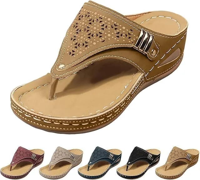 Orthopedic Sandals for Women, 2025 Breathable Mesh Hollow Sports Sandals, Thick-Soled Non-Slip Wedge Summer Casual Flip-Flops