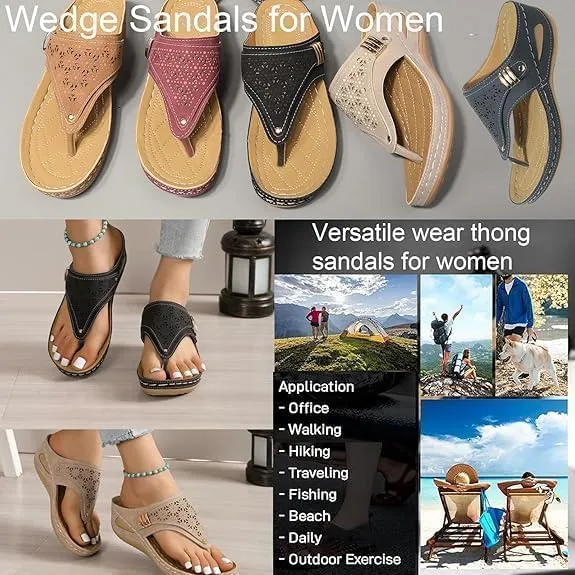 Orthopedic Sandals for Women, 2025 Breathable Mesh Hollow Sports Sandals, Thick-Soled Non-Slip Wedge Summer Casual Flip-Flops