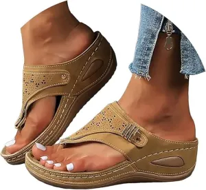 Orthopedic Sandals for Women, 2025 Breathable Mesh Hollow Sports Sandals, Thick-Soled Non-Slip Wedge Summer Casual Flip-Flops