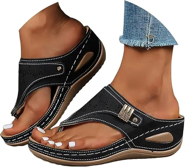 Orthopedic Sandals for Women, 2025 Breathable Mesh Hollow Sports Sandals, Thick-Soled Non-Slip Wedge Summer Casual Flip-Flops