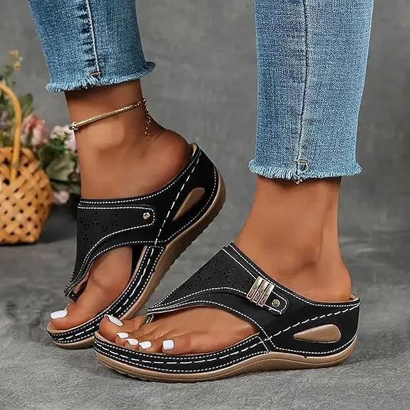 Orthopedic Sandals for Women, 2025 Breathable Mesh Hollow Sports Sandals, Thick-Soled Non-Slip Wedge Summer Casual Flip-Flops