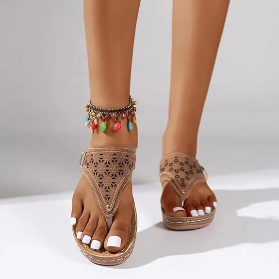 Orthopedic Sandals for Women, 2025 Breathable Mesh Hollow Sports Sandals, Thick-Soled Non-Slip Wedge Summer Casual Flip-Flops